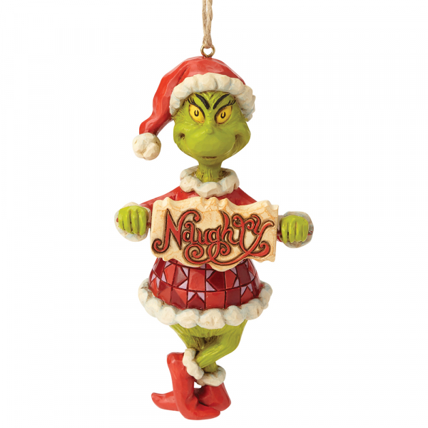 Grinch met "Naughty/Nice"-bordje