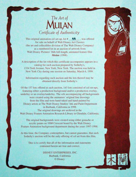 Mulan- Originele Achtergrond met LE cel 1/1 - Click Image to Close