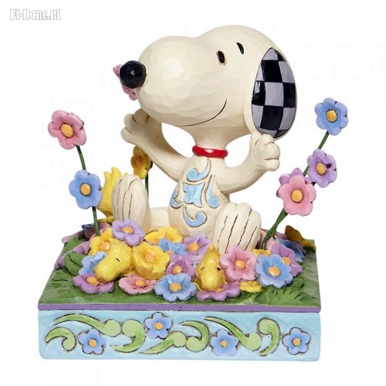 Snoopy in bed of Flowers - Click Image to Close